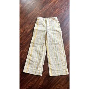 Madewell Emmett Wide-Leg Crop Pants Striped White Yellow Blue Denim Jeans Size 2 thumbnail 2