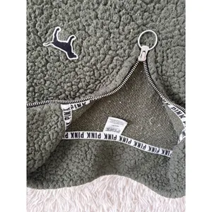 PINK Victoria's Secret Sherpa Quarter Zip Pullover‎ Fleece Sweatshirt Green M thumbnail 2