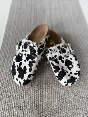 Cow Print Canvas Slip On Slides Mules Clogs in Black and White Size 38 thumbnail 7