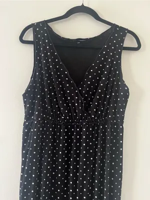 Relativity Black White Polka Dot Maxi Dress Large Sleeveless Empire Waist 90s thumbnail 2