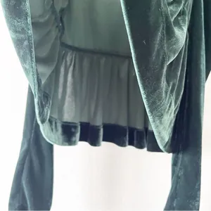 Anthropologie Maeve Pine Green Velvet Babydoll V-Neck Long Sleeve Top thumbnail 7