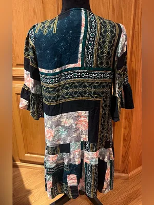 Anthropologie Maeve Patchwork‎ Lace Trim Peasant Mini Dress Tunic Green Size XS thumbnail 10