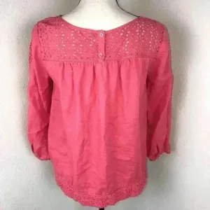 J.Crew Women’s Linen Salmon Coral Eyelet Top Size XS‎ Lightweight Casual thumbnail 4