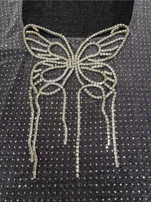Pastel Rhinestone Butterfly Glitter Long Sleeve Evening Top size L thumbnail 12