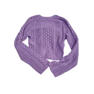 Noisy‎ May Purple Pointelle Knit Rouched V-Neck Cropped Sweater Small thumbnail 4