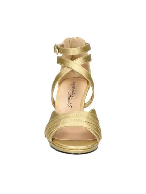 NWT Easy Street Evening Dress Crissa Block Heel Sandals CRISA Gold Satin 10M thumbnail 5