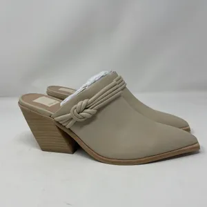 NEW Dolce Vita Sita Mules 9 Sand Nubuck Pointed Toe Block Heel Leather Slip On thumbnail 2