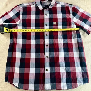 Carhartt Men’s XL Regular Plaid Short Sleeve Button Up Shirt Red Navy NWT thumbnail 7