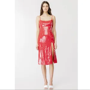 NWT BARDOT Women's Beckett Sequin Slit Sheath Dress In Lipstick Red SZ-4 thumbnail 3