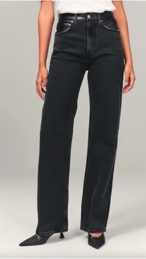 Abercrombie & Fitch The 90’s Straight Ultra High Rise Mixed Fabric Jeans 10 thumbnail 1
