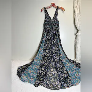 Free People Dance with Me Ruched Gathered Front Cute Ties Maxi Dress Size Small thumbnail 4