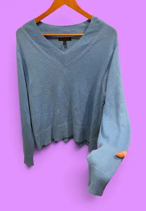 Cute ocean blue wide v-neck Banana Republic oversized cotton sweater thumbnail 1