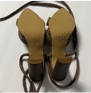 ZAGA Handcrafted Brown Leather Lace-Up Puffy Knot Strappy Heels - Size 38 thumbnail 3