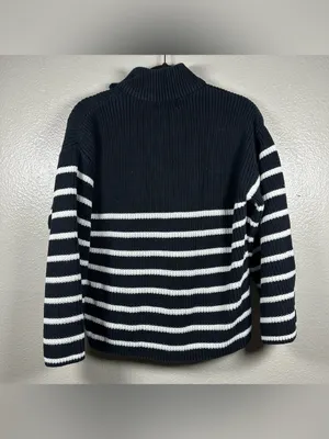 Edikted  Oversized Striped Navy and White Half-Zip Sweater SZ:XS thumbnail 6