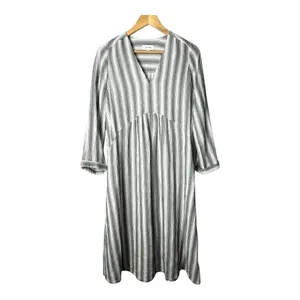 Haven Well Within Midi Dress Womens XS Green Striped V-Neck Cotton Gauze Casual thumbnail 12