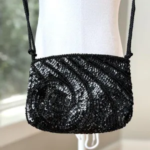 Vintage 70s LaRegale Hand Made Black Beaded Sequin Formal Dressy Going Out Purse thumbnail 1