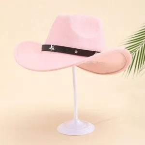 Light‎ Pink Western Cowboy Cowgirl Hat Felt Wide Brim Star Band Unisex Rodeo thumbnail 3