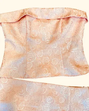 Revolve More to Come Pink Brocade Mini Skirt Strapless Top Set L Floral lined thumbnail 5