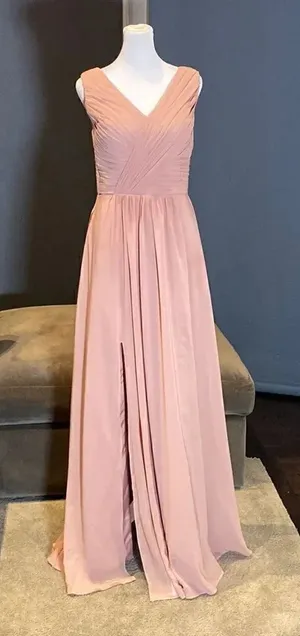 Women’s V-Neck Ruched Full Length Chiffon Bridesmaid Formal Dress Size S NWOT thumbnail 1