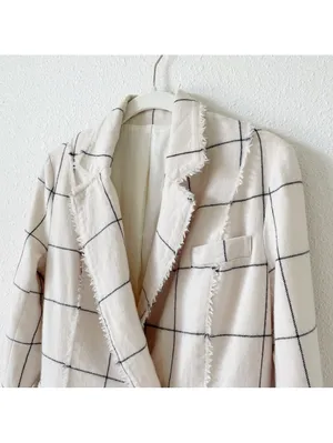 Wool Cashmere Windowpane Plaid Blazer Cream Black Size XS? Luxury Neutral thumbnail 3