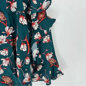 Miss Me Womens Small Teal Floral Ruffle Sleeve Blouse NWT Boho Keyhole thumbnail 2