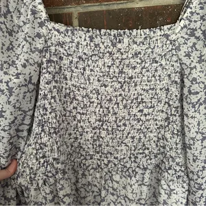 NWT 1.State Purple Floral Long Blouson Sleeve Smocked Ruffle Hem Dress thumbnail 4