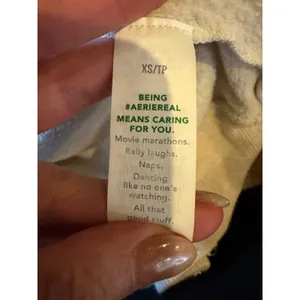 Aerie The Chill Cozy‎ Crew Sweatshirt Women XS Cream Smiley Face Distressed thumbnail 12