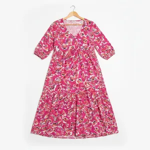 The Pioneer Woman Women Maxi Dress 3XL Pink Floral Tiered Rayon Boho Cottagecore thumbnail 6