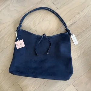 Anthropologie Mali + Lili Knotted Faux-Suede Tote Bag - Navy Blue - NWT thumbnail 3