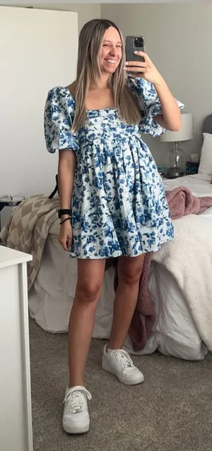 Abercrombie & Fitch Emerson Ruched Puff Sleeve Mini Dress thumbnail 1