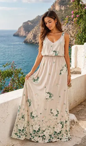 Show Me Your MuMu Kendall Maxi Dress Size XL Cream Green Floral Chiffon Low Back thumbnail 1