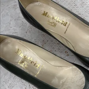Vintage Manfield France high end leather dark green heels sz 8.5 thumbnail 2