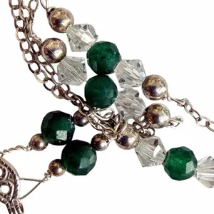 Vintage Sterling Silver Green Stone & Crystal Necklace Emerald Tone Beaded Neck thumbnail 10