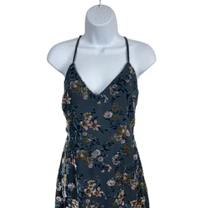 Lulus Teal 90s Inspired Velvet Burnout Sleeveless Asymmetrical Hem Dress M thumbnail 3