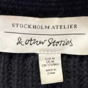 & Other Stories Navy Blue Wool Waffle Knit V-neck Button Cardigan Sweater Top M thumbnail 4
