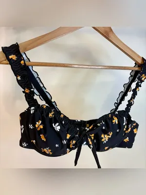 NWT Cupshe black swimsuit with orange and yellow floral trim L thumbnail 4