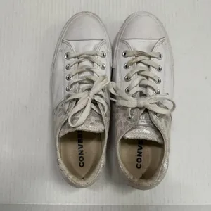 Converse One Star Shoes Womens 9 White‎ Leather Animal Print Glitter Sneakers thumbnail 4