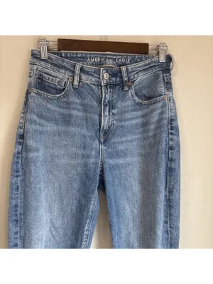 American Eagle Mom Jeans Womens 2 Short Distressed High Rise Rigid Blue Denim thumbnail 2