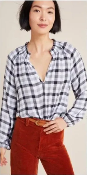 Anthro Cloth & Stone by Anthropologie Black & White Sara Plaid Top thumbnail 1