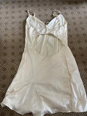 White Satin Slip Dress with Bow Detail thumbnail 3