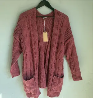 Love Tree Womens Small Mauve Pink Chunky Cable Knit Open Front Cardigan NWT thumbnail 1