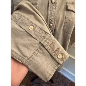 Lauren Ralph Lauren Khaki Beige Denim Western Yoke Pearl Snap Embroidered Top thumbnail 2