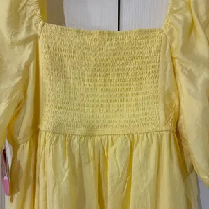 Sweet Wanderer Yellow Pleated Puff Sleeve Maternity Knee Length Dress XL thumbnail 7