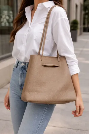 8 Other Reasons Vegan Leather Slouchy Bucket Tote Bag Taupe Neutral Minimal‎ thumbnail 1