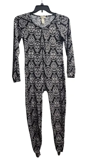 shosho womens skull pattern one piece pajamas sleepwear jumpsuit size‎ m thumbnail 1