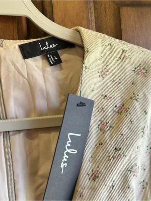 Lulu’s Darling Girl Beige Floral Twill Long Sleeve Mini Dress L thumbnail 8