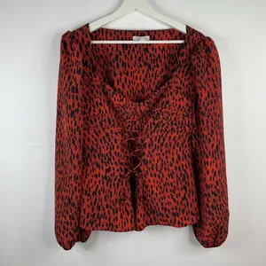Topshop Size 12 Top Red Leopard Print Ruched Prairie Corset Long‎ Sleeve Women’s thumbnail 3