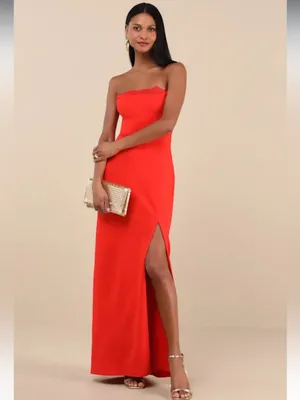 Lulus Memorably Iconic Red Strapless Lace Bustier Maxi Dress thumbnail 4