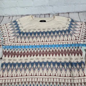 FATE Southwest Geometric Fair Isle‎ Sweater Cream Multi Wool Blend XL FW13039SF thumbnail 6