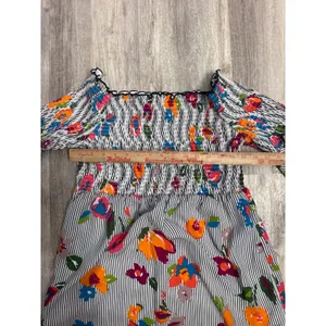 Nicole Miller Floral Striped Smocked Off Shoulder‎ Bell Sleeve Dress Size 10 thumbnail 4